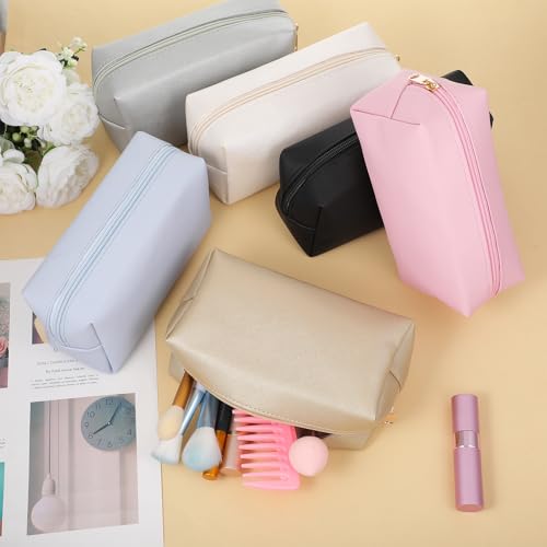 12 PCS Preppy Makeup Bag, PU Leather Cosmetic Bags Bulk, Aesthetic Waterproof Makeup Pouches Set Small Toiletry Travel Bags, Zippered Pencil Case Organizer for Home Office, Multicolor