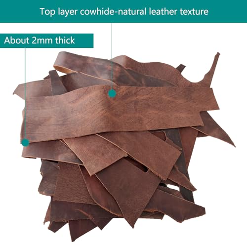 Leather Scraps, About 2mm Thick Genuine Cowhide Scraps, Leather Scraps for Crafts, Leather Scrap for tools/crafts/DIV, Vintage Brown (1 Lbs) - size: 1 lb