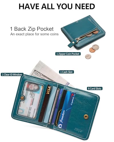 TFKGS Slim Wallet for Women RFID Wallet Women Small Wallets Woman Thin Credit Card Holder RFID Blocking Bifold Compact Pocket Ladies Leather Peacock Blue Mini Purse - color: 4-Upgrade-Wax-Dark Blue