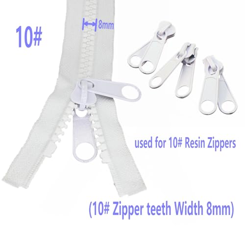 #10 White Resin Plastic Zipper Pulls Sliders for Tent Gazebo Quilt Jacket | Leekayer 10PCSReversible Pulls forLarge Double Sided Zipper Pulls Sliders Bulk(White)Metal Slider for Zipper Repair - color: White, size: #10-Reversible Pulls