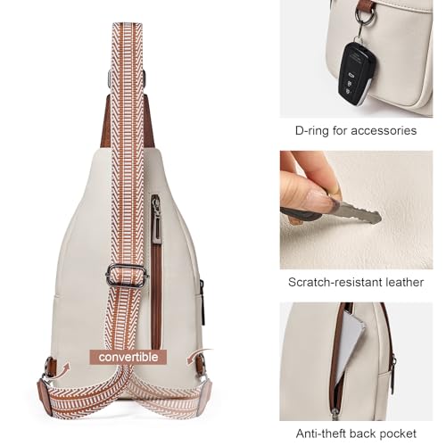 cakang Womens Sling Bag Crossbody Bags for Women Vegan Leather Sling Backpack Daypack Fanny Pack Crossbody Purse Travel - color: 0-white Brown