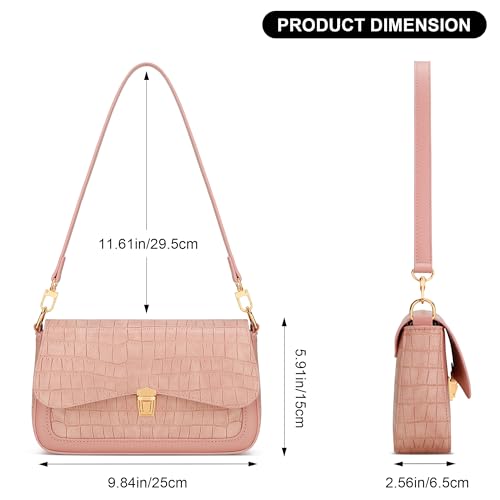KKXIU Small Shoulder Bag for Women Cute Hobo Handbags Mini Clutch Purses | Classic Trendy Retro Underarm Crossbody Bag with Detachable Straps, Zipper Closure - color: S-pink