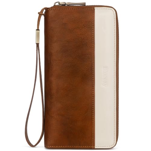 Real Leather Wristlet Wallet Women With RFID Blocking(brownwhite) - color: a7-darkbrown white