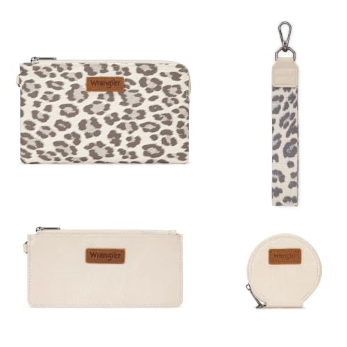 Montana West X Wrangler Keychain Wallets for Women Dual Pouch Wristlet - color: Beige
