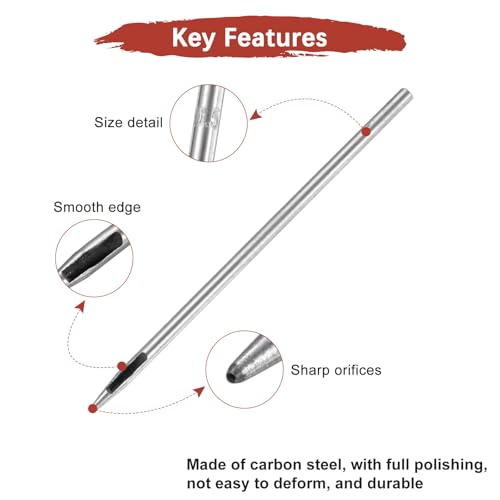 0.5MM Leather Hole Punch Tool [4PCS] - Metal Round Belt Hole Puncher Use for Leather Working & Belts & Watch Band & Paper & Plastic - [Silver Tone] Round Hollow Tools - size: 0.5mm