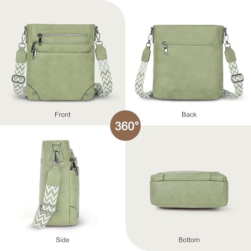 TANTOMI Crossbody Bag for Women PU Leather Travel Purse | Trendy Women's Shoulder Handbags, Comfort Adjustable Wide Strap, Water-Resistant, Multi Pockets for Daily Use & Travel - color: Light Green