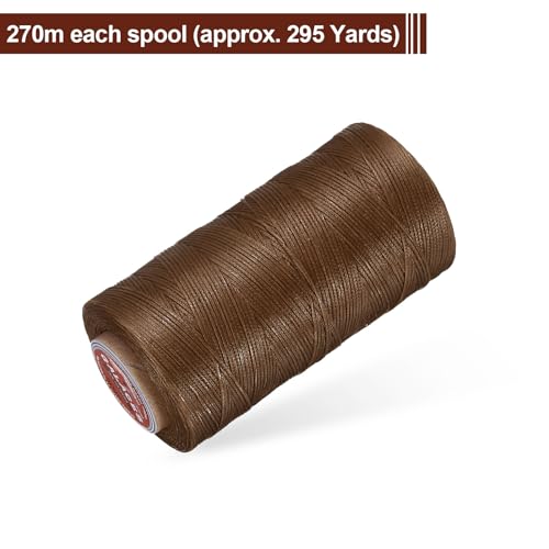 uxcell Flat Leather Sewing Waxed Thread, 270m / 295 Yards Polyester Wax String, 150D Wax Stitching Cord for Leather Crafts, Bookbinding, Bracelets Braided, Brown - color: Brown