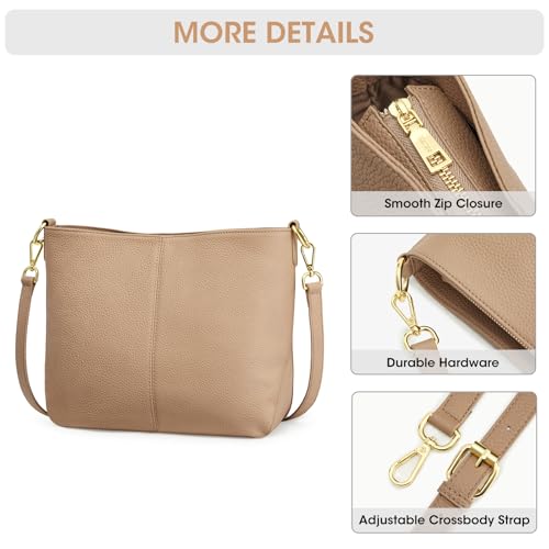 Kattee Leather Crossbody Purse,Handbag Hobo Bag with 2 Straps,Tan | Top grain pebbled leather with 2 magnetic pockets and 2 straps for crossbody or shoulder, ideal for work and travel. - color: Tan