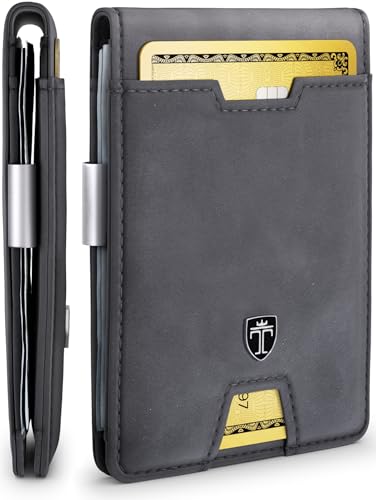 TRAVANDO Money Clip Wallet - RFID Protected Bifold Wallet for Men for 11 Cards - including Gift Box (Grey) - color: Grey