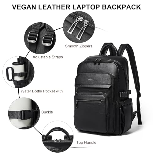 Leather Laptop Backpack for Women Fits 17" Laptop, with RFID Wristlet Purse - color: Black
