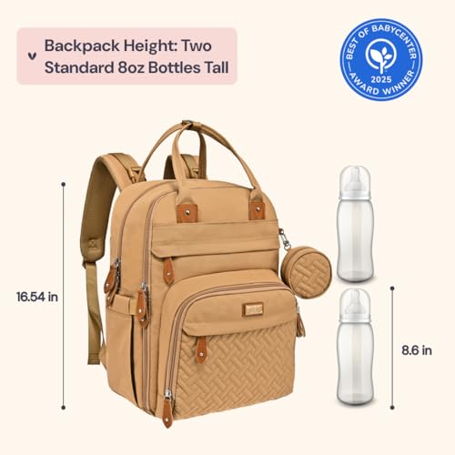 BabbleRoo Diaper Bag Backpack - Baby Essentials Travel Tote - Multi function Water Resistant Diaper Bag, Travel Essentials Baby Bag with Changing Pad, Stroller Straps & Pacifier Case - Unisex, Beige - color: Light Brown, size: Large