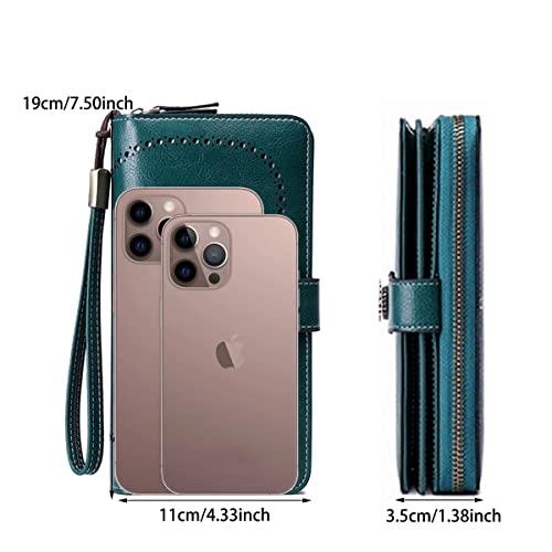 Women Leather Wallet Crossbody Shoulder Bag with Double Zipper and Mobile Phone Purse with Shoulder Strap - color: 660-blue