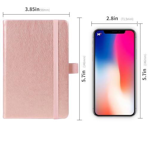 Animusphere 2Pack Pocket Notebook Small Notebook Journal Notebook 4 inches x 5.7 inches 200 Pages Leather Cover With Pen Holder Page Marker Ribbons (Rose Gold) - color: Rose Gold
