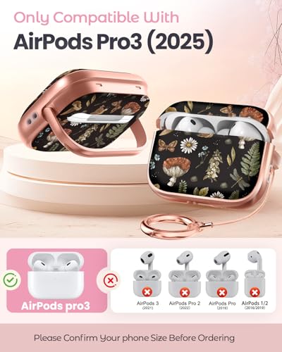 for AirPods Pro 3 Case with Safety Lock - Cute Cartoon for Women Girls Fashion Stylish Mushroom Pattern Design Kawaii Girly Girlish Hard Protective Cover for AirPods Pro 3rd Generation - color: Aesthetic Mushroom, size: for Airpods Pro 3