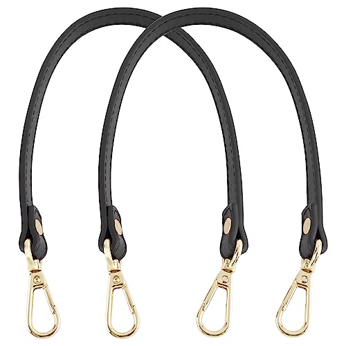 AUEAR, 2 Pack Black Leather Replacement Straps Handle for Small Handbags Purse with Gold Lock - color: Black with Gold Lock