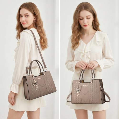 ALARION Purses and Handbags for Women Satchel Purse,PU Leather Tote Bag Crossbody Top Handle Bags with Zipper - color: Lizi CX Khaki