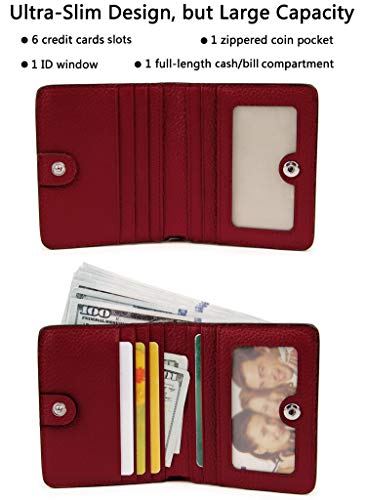 Small Leather Wallet for Women, Ladies Credit Card Holder RFID Blocking Women's Mini Bifold Pocket Purse - color: Wine Rfid Blocking