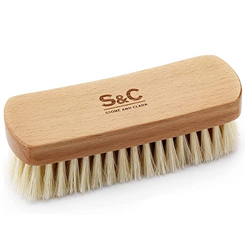 Premium Beige Horse Hair Brush - Horse Hair Shoe Brushes for Polishing, Cleaning & Buffing Leather Shoes - Boot Brush with Soft Bristles, Comfy Grip - Shoe Polish Brush Made of Beech Wood - color: Natural White