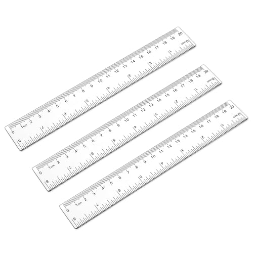3 Pack 8 Inch Ruler Set Plastic Straight Ruler Transparent Measuring Tool Acrylic Clear Ruler for School Office Student(Transparent) - size: 3 x 8 Inch
