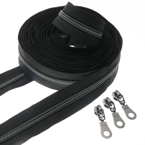 #5 Black Nickel Teeth Zipper 5 Yards Zipper Tape 10 pcs Black Nickel Slider - color: 01a-black-black Nickel