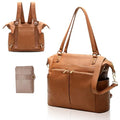 MOMINSIDE Diaper Bag Tote Convertible Diaper Bag Backpack Tote Leather | 4 in 1 Baby Bag Hospital bag 13 Pockets Travel Diaper Tote Pañaleras Para Bebe with Changing Pad for Mom & Dad(Brown) - color: Brown
