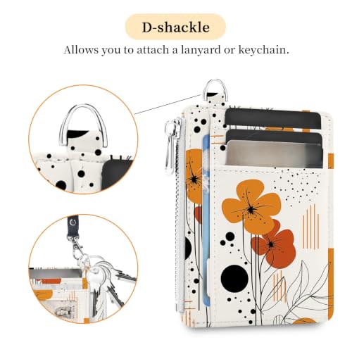 Hancynir Boho Flower Credit Card Holder Slim Wallet Women, RFID Small | Zipper Pocket Wallet, Thin Travel Coin Purse, PU Leather, Minimalist Card Case, 6 Card Slots, ID Window, Ladies Women Gifts - color: Abstract Boho Flower