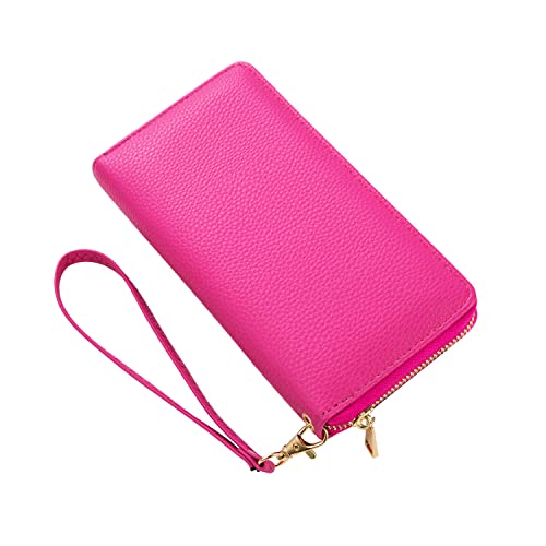 Women Wristlet Wallet with Cell Phone Holder Zip Around Handbag … - color: Fuschia