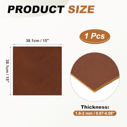 MECCANIXITY Genuine Leather Sheets, 15" x 15" 4-5 oz (1.8-2mm) Thick Full Grain Leather Sheet Tooling Precut for Carving Engraving Molding Embossing Stamping, Red Brown - color: Red Brown