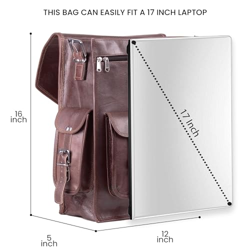 Convertible Leather Laptop Backpack for Men – 17 Inch Business Travel Bag, 2-in-1 Messenger & Backpack, Full Grain Leather Work Bag, Carry On Professional Office Bag (12" x 16")