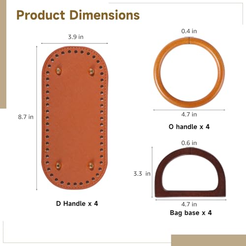 Toyosport 12 Pcs Wooden Purse Handles for Bag Making with Bag Bases Set | Handcrafted Bag Bottoms with 52 Holes, Wooden Bag Handles for Purses and Tote Bags, Quality and Versatile