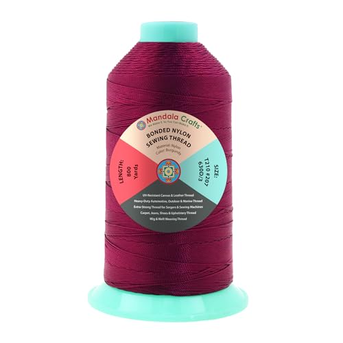 Mandala Crafts Size 207 630D T210 Burgundy Bonded Nylon Thread, 800 YDs - color: Burgundy, size: T210 #207 630D/3 800 Yards
