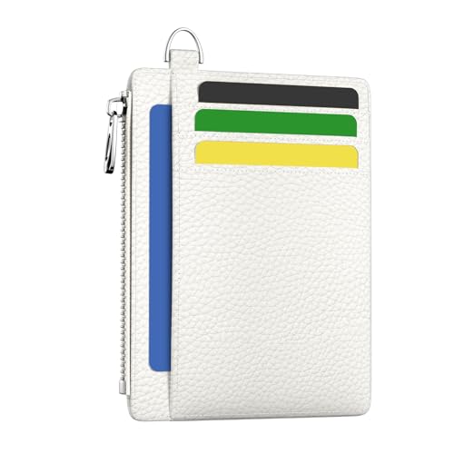 Hancynir White Minimalist Small Wallet Women Credit Card Holder RFID Slim | Zipper Pocket Wallet, Thin Travel Coin Purse, Ladies Women Mens Gifts, Cute Card Case, 6 Card Slots, ID Window, PU Leather - color: 01-Lichee White-03