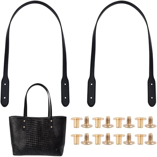 Winsyison 2pcs PU Leather Purse Band with Rivets, 28.15in, Black | Adjustable, Wraps Mount Handbag Handles, Long Bag Belt, for Purse Handbag Shopping Tote Bags - color: Black-2pcs