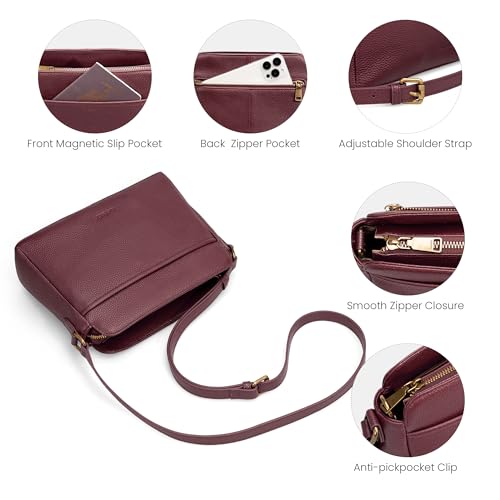 befen Anti-theft Crossbody Bag for Women Genuine Leather, Small Cross Body Shoulder Handbags with RFID Card Slots - color: Burgundy Red