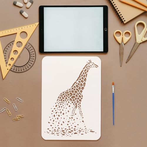 FINGERINSPIRE Dispersing Giraffe Stencils with a Brush 11.7x8.3Inch Giraffe Fragments Painting Stencils PET Animal Themes PET Template for Painting on Wood Floor Tile Wall Fabric Furniture DIY - color: Dispersing Giraffe