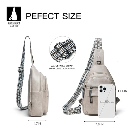 Leresas 7L Sling Bag for Women Crossbody Bag Sling Purse Fanny Packs Vegan Leather Chest Bag Trendy Handbag Travel Anti Theft - color: Light Grey
