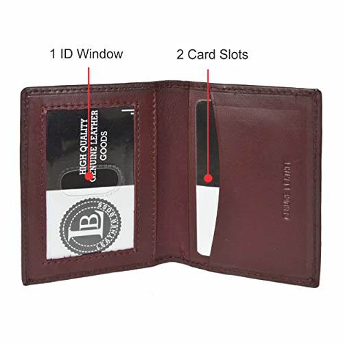 Leatherboss Slim Thin Leather Credit Card Id Mini Wallet Holder Bifold Driver's License Safe (Wine) - color: Wine