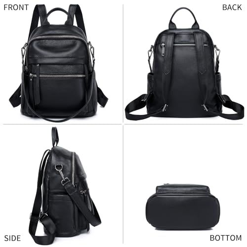 Genuine Leather Backpack Purse For Women Black - color: Black