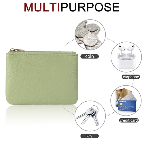 Chelmon PU Leather Coin Purse Pouch Change Holder Small With Zipper for Men Women 2 PCS Set (Black&Light Green) - color: Black&Light Green