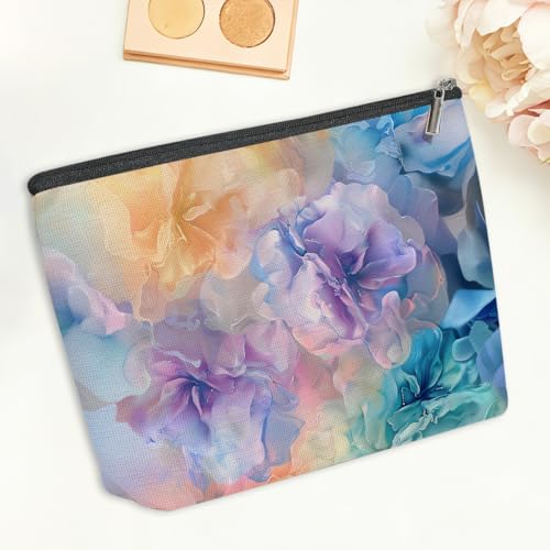 Fluid Ink Pastel Purple Floral Makeup Bag,Cosmetic Bags for Women - color: Pastel Marble 457