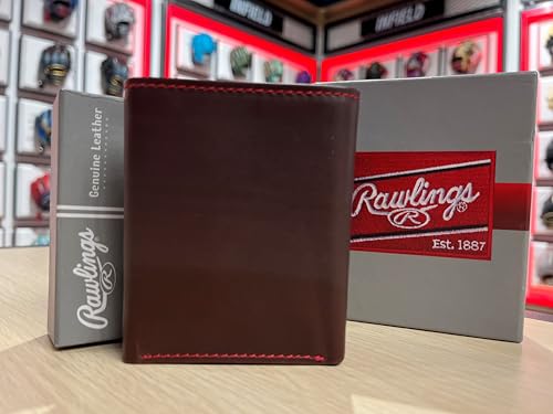 Rawlings | Men's Trifold Wallet Collection | Genuine Leather | Multiple Styles & Colors - color: Dark Brown | Debossed Logo