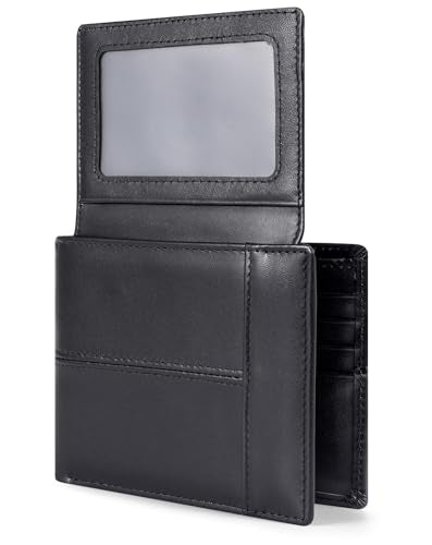 Swallowmall Wallet for Men RFID Blocking Genuine Leather Mens Wallets Bifold with 2 ID Window 13 Card Slots black-417 - color: black-417