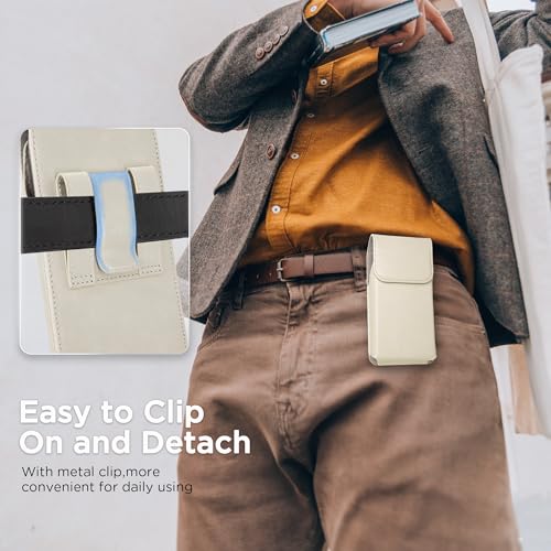 for Phone Pouch Holster Belt Case, Premium Leather Pouch with Belt Clip Phone Holster Belt Case (White, Large) - color: White, size: Large