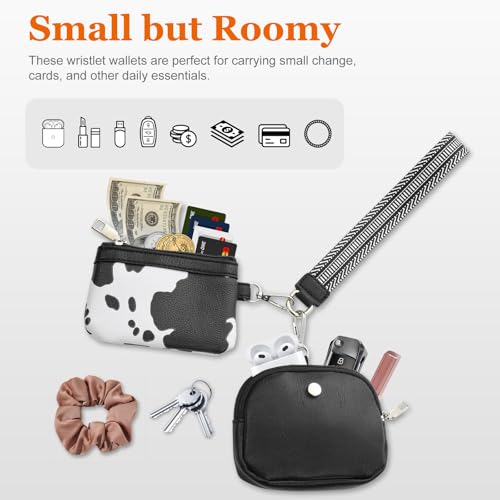 KUKOO Wristlet Wallets for Women, Zip Around Coin Purse Detachable Dual Pouch Keychain Wallet - color: Black Cow