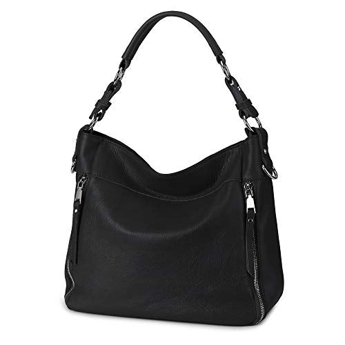 YALUXE Women's Real Leather Shoulder Bags Hobo Handbags Purse Crossbody Bag - color: Z2 Black