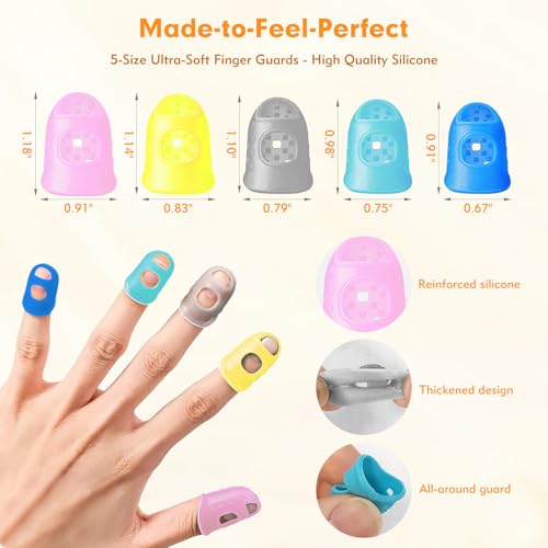 20 Pieces Rubber Finger Covers for Hand Sewing with Finger Protection | Durable Rubber Finger Tips for Quilting, Knitting, Embroidery, Paperwork & Crafts (5 Sizes)