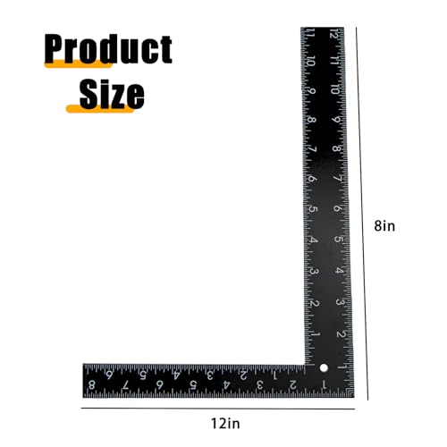 1 Piece of Black Tempered Stainless Steel Measuring Square Ruler for Leather Craft, DIY Leather Hand Sewing Tool with Measurement Range of 0-300mm (0-12 inches)