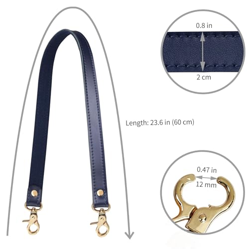 Allzedream Genuine Leather Purse Strap Sewing Canvas Replacement Handbag Shoulder Bag 2 Pcs - color: Navy, Gold Hardware