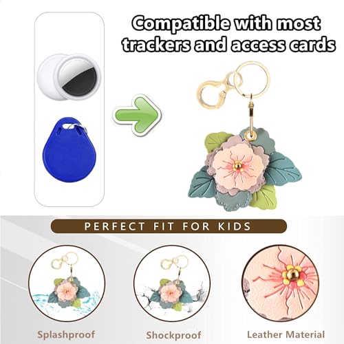 BORKUANA PU Leather Keychain holder Protective Case Compatible with AirTag - color: Begonia Flower C