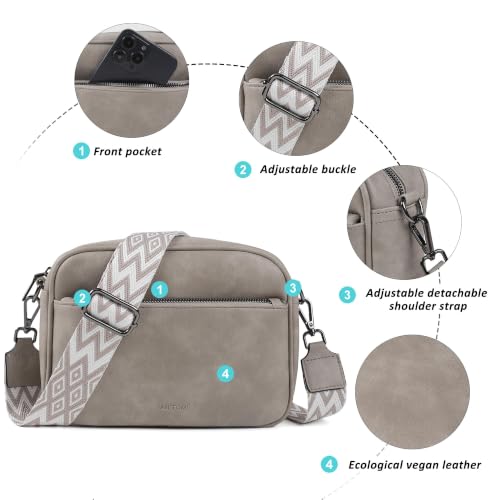TANTOMI Small Crossbody Bag for Women, Vegan Leather Handbags Shoulder Bag for Travel, Cross Body Purse with Adjustable Strap - color: Gray